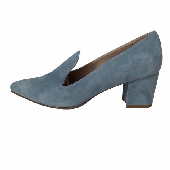 Stuart Weitzman Arkymid Block Heeled Loafers in Jean Suede - Picture 4 of 11